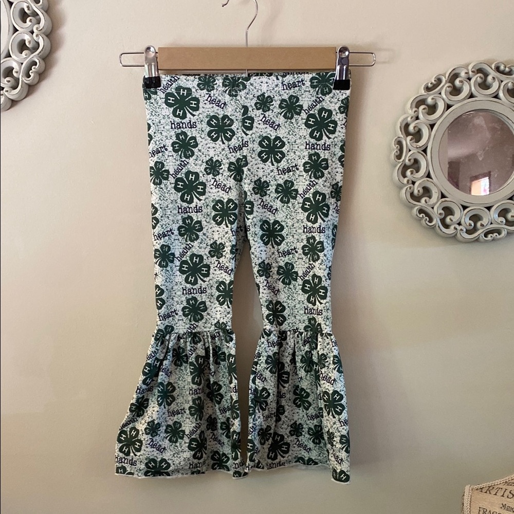 Kids Bell-Bottom Leggings with Green 4-H Pattern